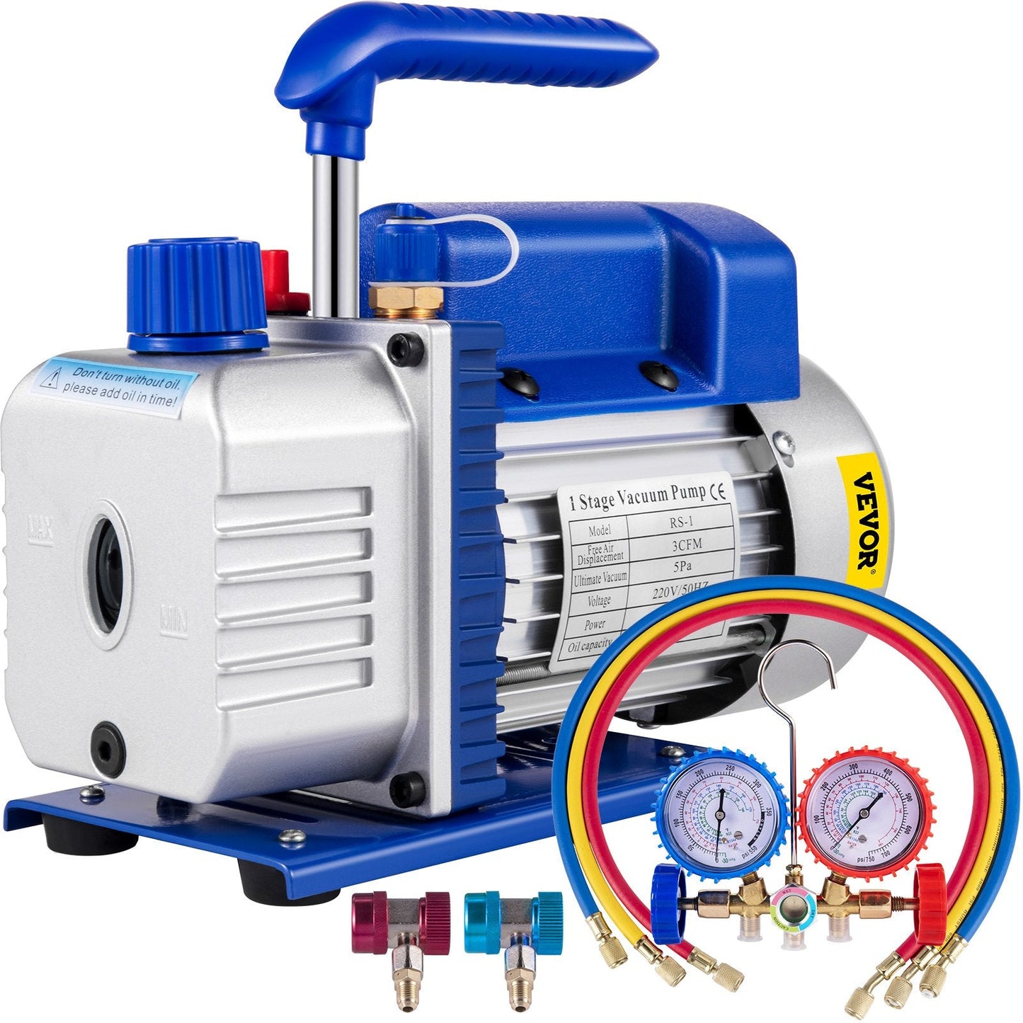 3CFM 84 L/M Single-Stage Refrigerant Vacuum Pump with Manifold Gauges Kit