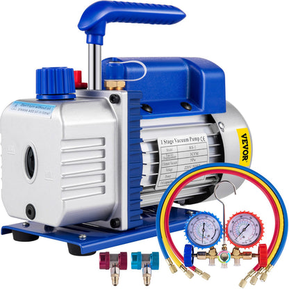 VEVOR 3CFM 84 L/M 1-Stage, Refrigerant Vacuum Pump Refrigeration Gauges A/C Air