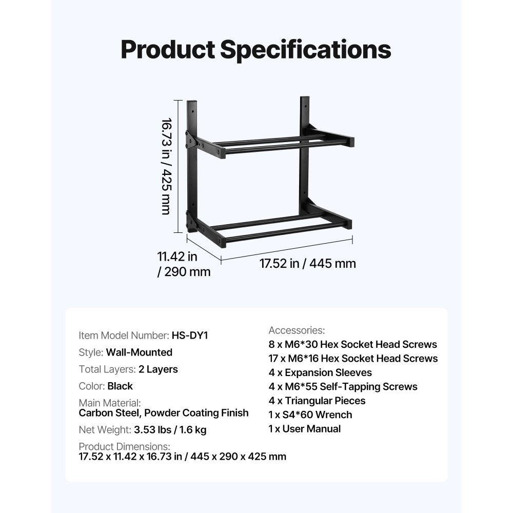 VEVOR Wall Mount Printer Filament Storage Rack 2-Tier Filament Spool Holder Rack
