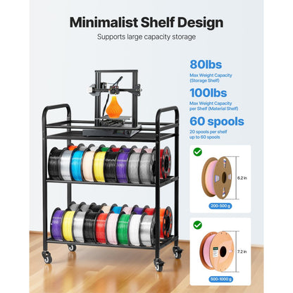 VEVOR 3D Printer Filament Storage Rack 3 Tier Filament Spool Holders Racks
