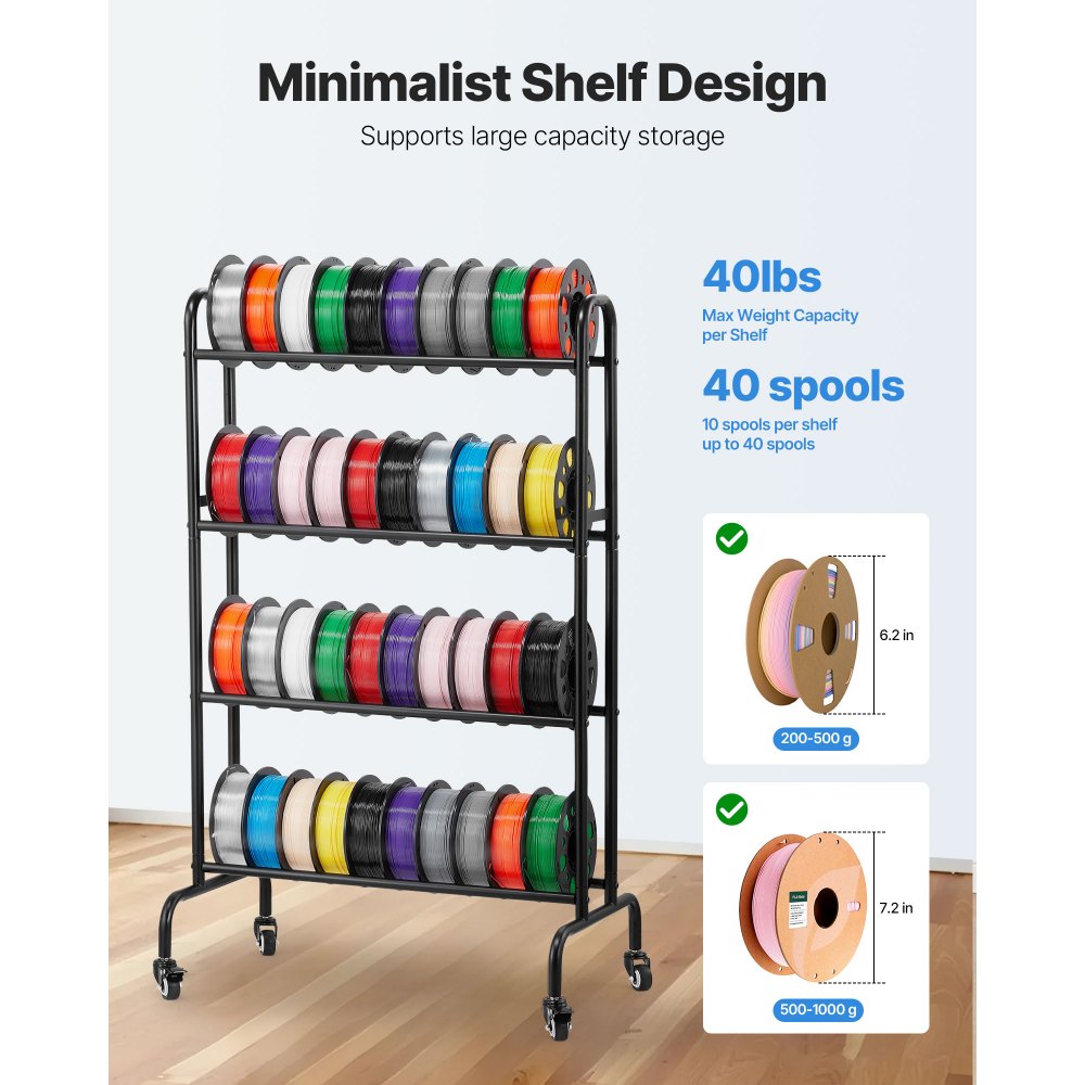 VEVOR 3D Printer Filament Storage Rack 4 Tier Filament Spool Holders Racks