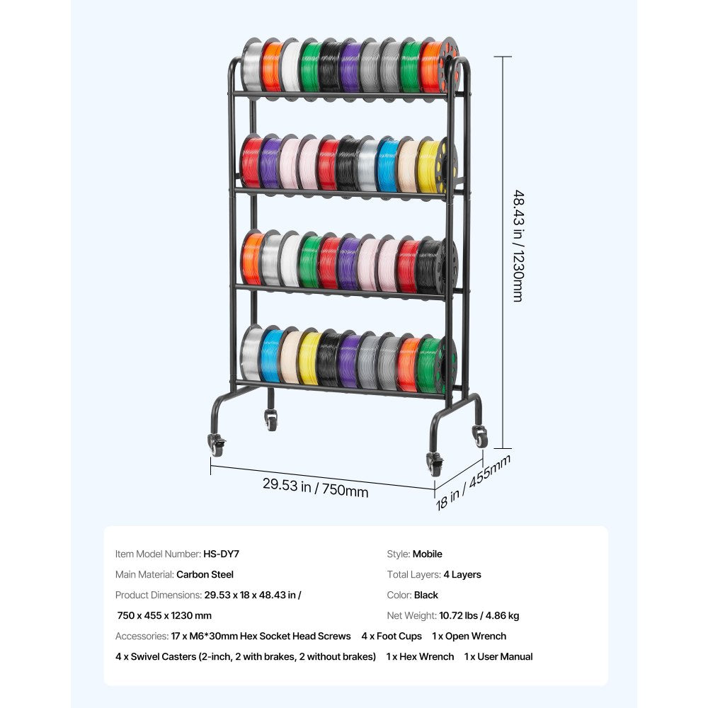 VEVOR 3D Printer Filament Storage Rack 4 Tier Filament Spool Holders Racks