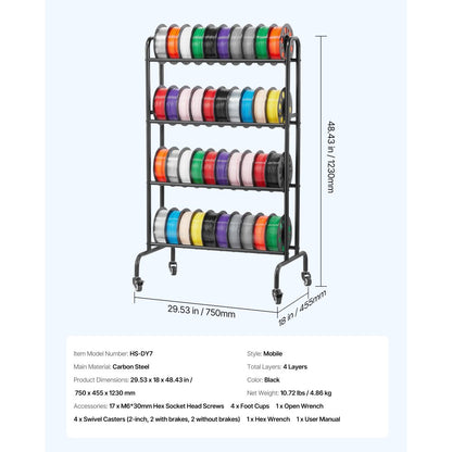 VEVOR 3D Printer Filament Storage Rack 4 Tier Filament Spool Holders Racks