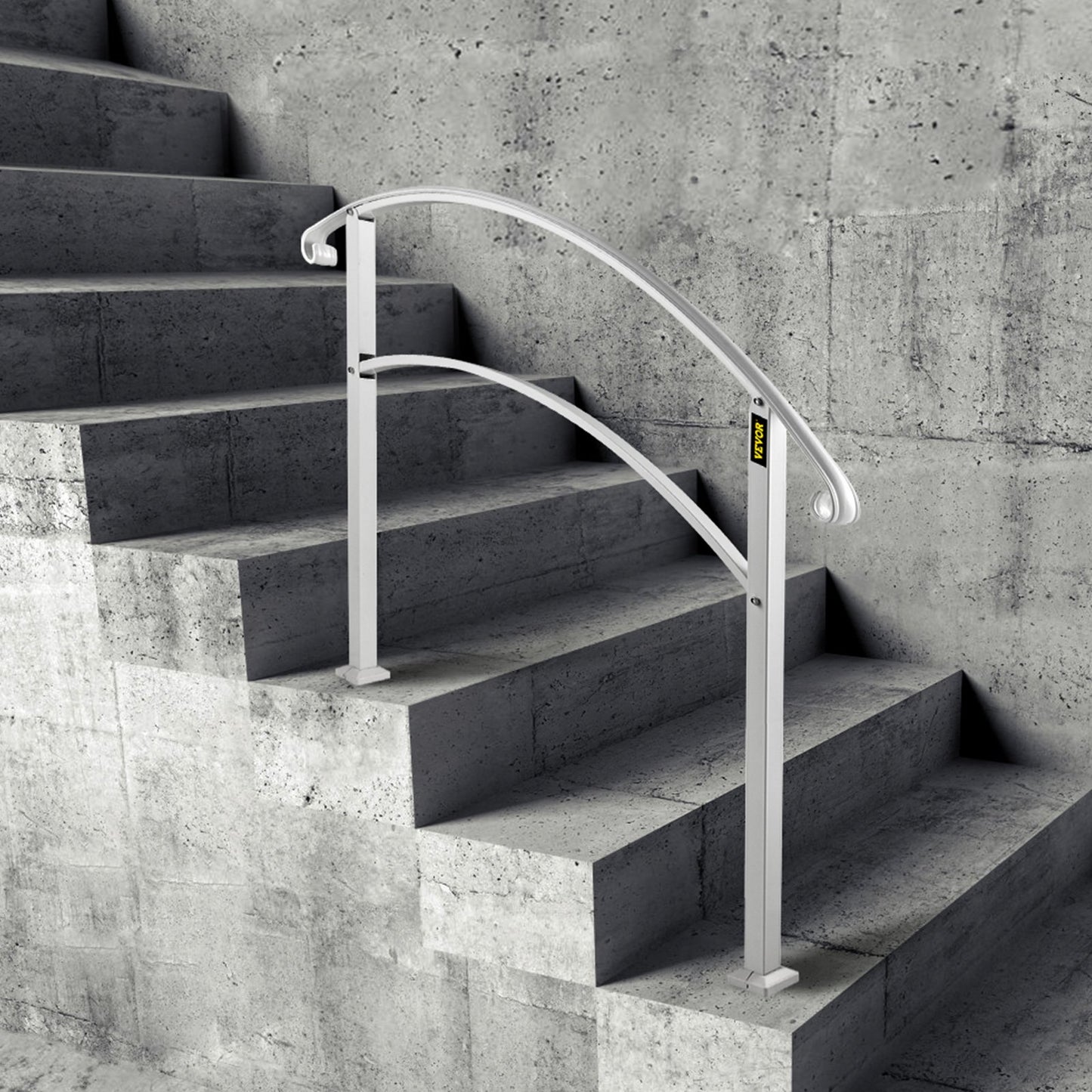 Handrails for Outdoor Steps, Fit 1 or 3 Steps Outdoor Stair Railing, White Wrought Iron Handrail, Flexible Front Porch Hand Rail, Transitional Handrails for Concrete Steps or Wooden Stairs