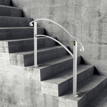Handrails for Outdoor Steps, Fit 1 or 3 Steps Outdoor Stair Railing, White Wrought Iron Handrail, Flexible Front Porch Hand Rail, Transitional Handrails for Concrete Steps or Wooden Stairs