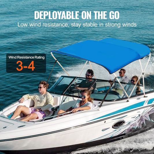 3 Bow Bimini Top Boat Cover, 900D Polyester, Aluminum Frame, Pacific Blue