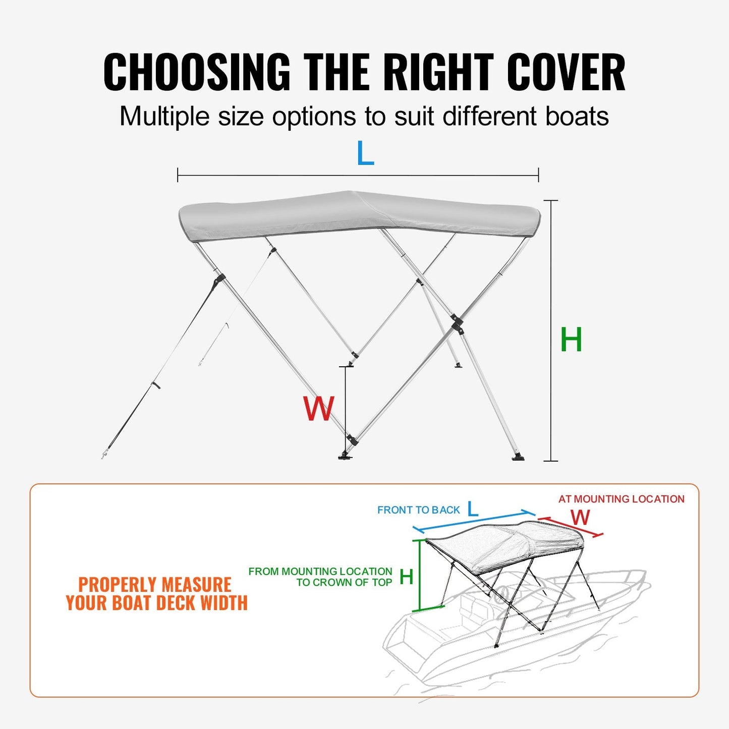 3 Bow Bimini Top Boat Cover, 900D Polyester, 61-66 cm Width, Aluminum Frame