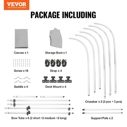 3 Bow Bimini Top Boat Cover, 900D Polyester, 61-66 cm Width, Aluminum Frame