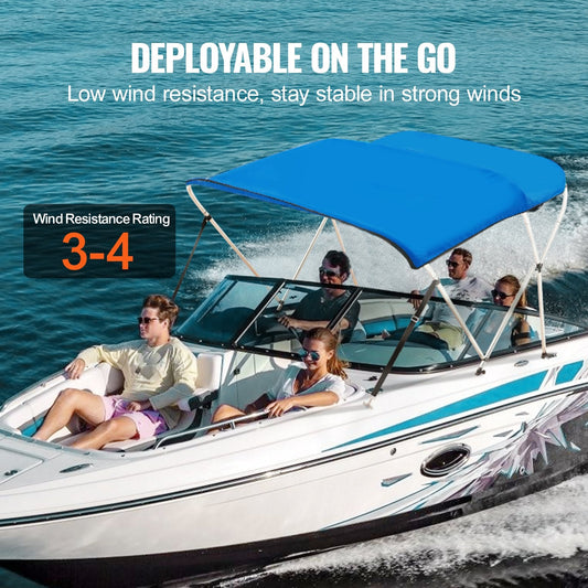 3 Bow Boat Bimini Top Cover, 900D Polyester, Aluminum Frame, Pacific Blue