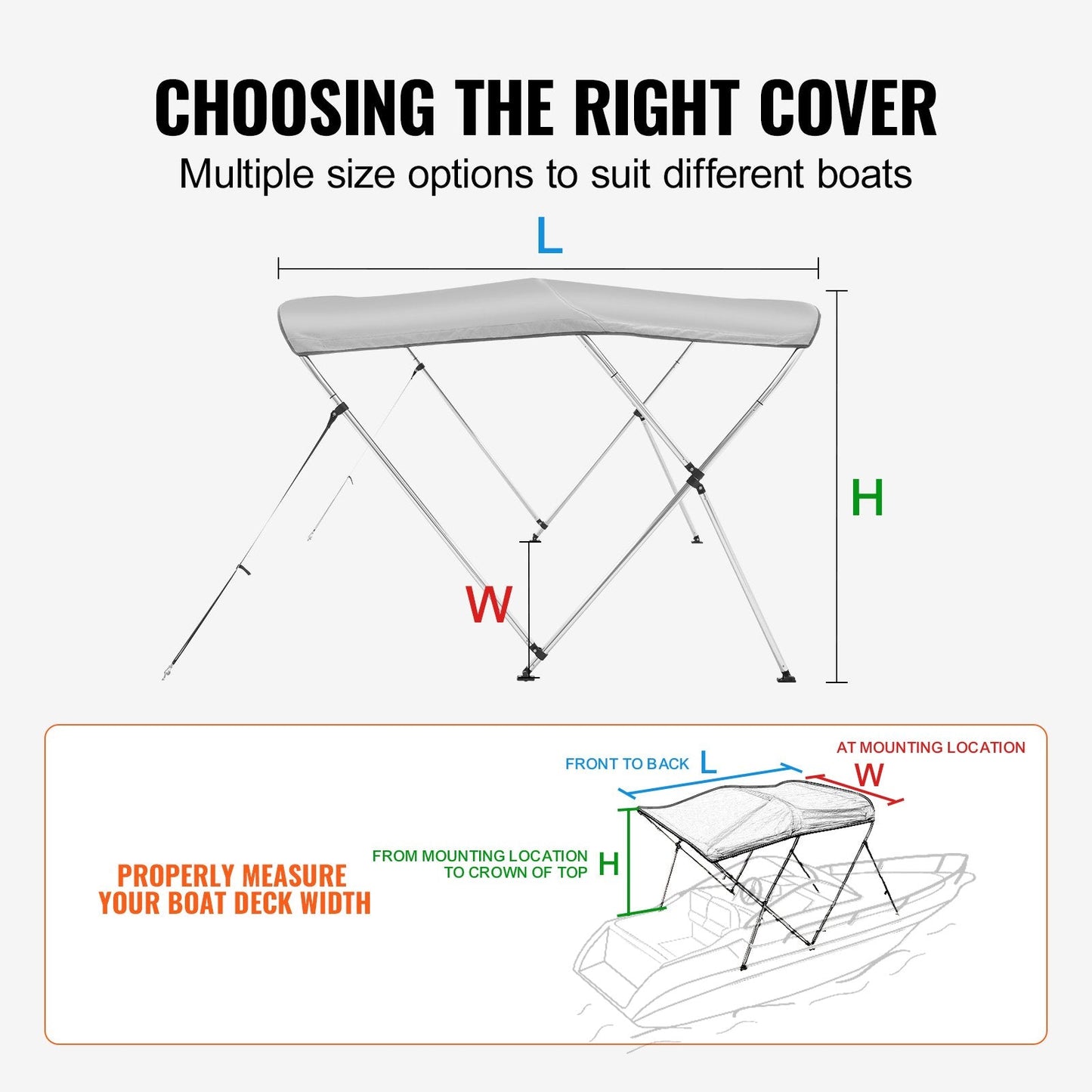3-Bow Bimini Top Boat Cover, 900D Polyester Canopy with Aluminum Frame