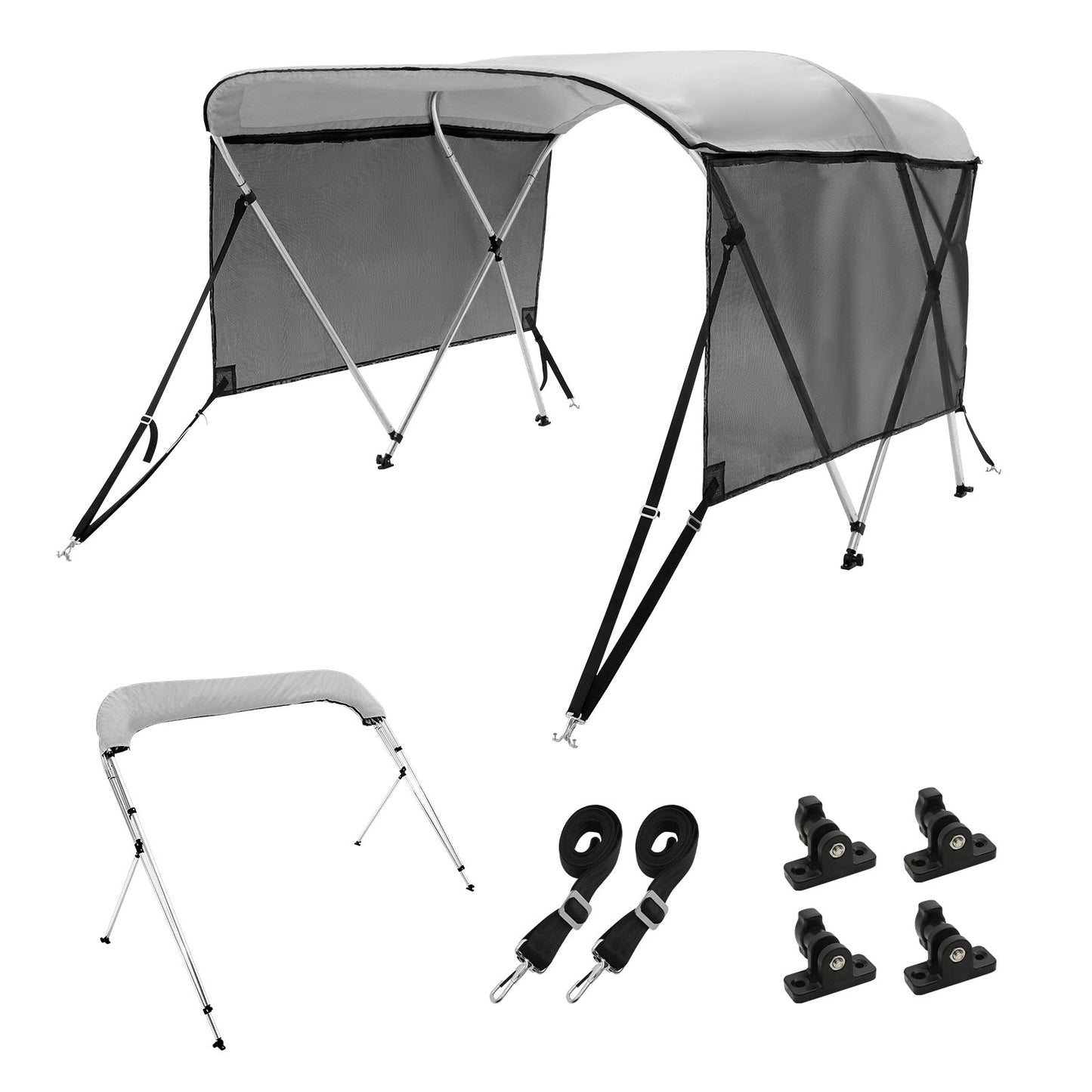VEVOR 3 Bow Bimini Top Boat Cover, Detachable Mesh Sidewalls, 600D Polyester Canopy