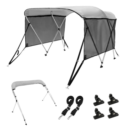 3-Bow Bimini Top with Detachable Mesh, UV50+ Protection, Light Grey, 600D Polyester