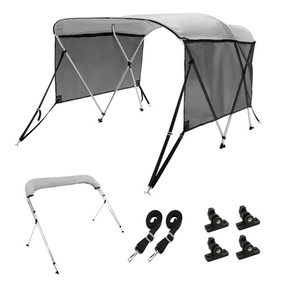 VEVOR 3 Bow Bimini Top Boat Cover, Detachable Mesh Sidewalls, 600D Polyester Canopy
