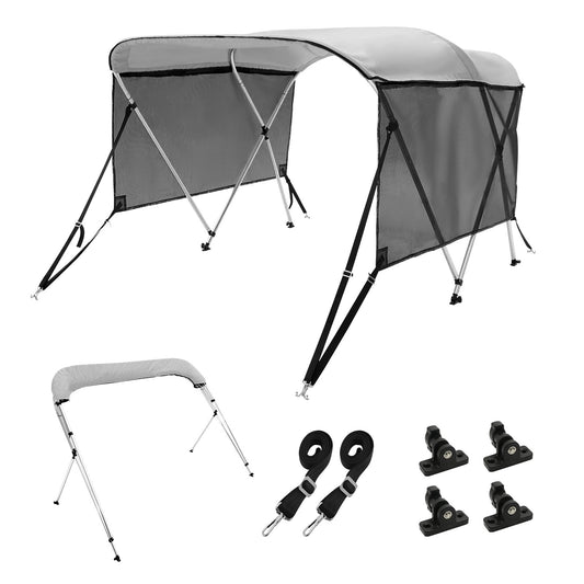 VEVOR 3 Bow Bimini Top Boat Cover, Detachable Mesh Sidewalls, 600D Polyester Canopy