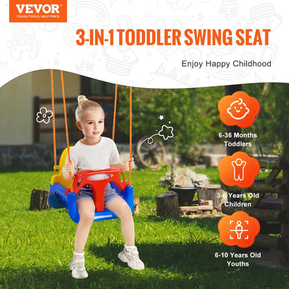 3-in-1 Toddler Swing Seat with Adjustable Ropes and Safety Locks for Indoor/Outdoor