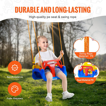 3-in-1 Toddler Swing Seat with Adjustable Ropes and Safety Locks for Indoor/Outdoor