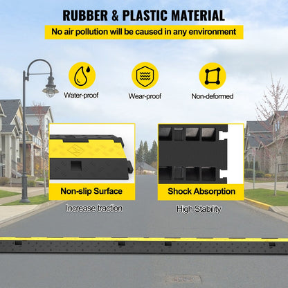 Heavy Duty Rubber Cable Protector Ramps, 2 Channels, 3 Pack, 4,989 kg Capacity
