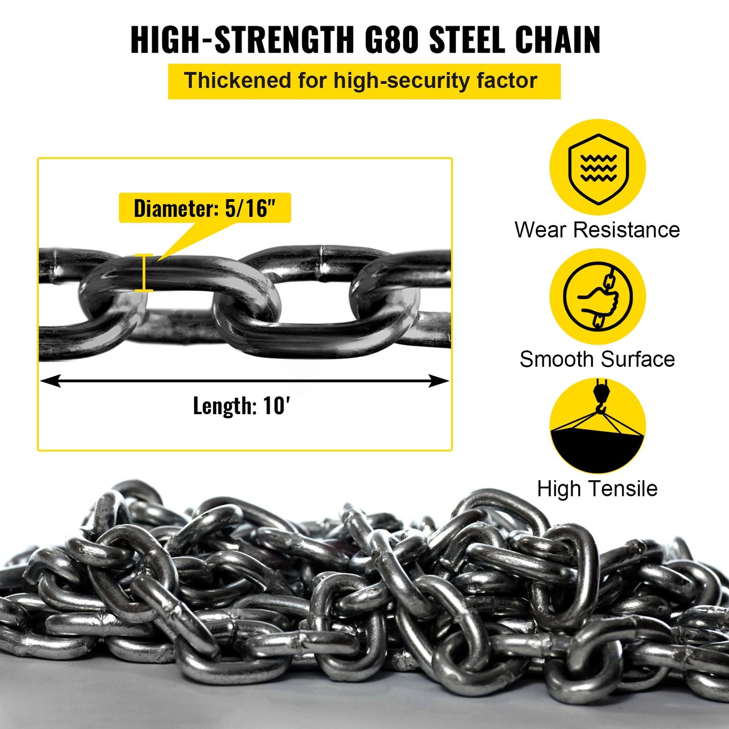 VEVOR Chain Sling 9/32" X 10' Engine Lift Chain G80 Alloy Steel Engine Chain Hoist