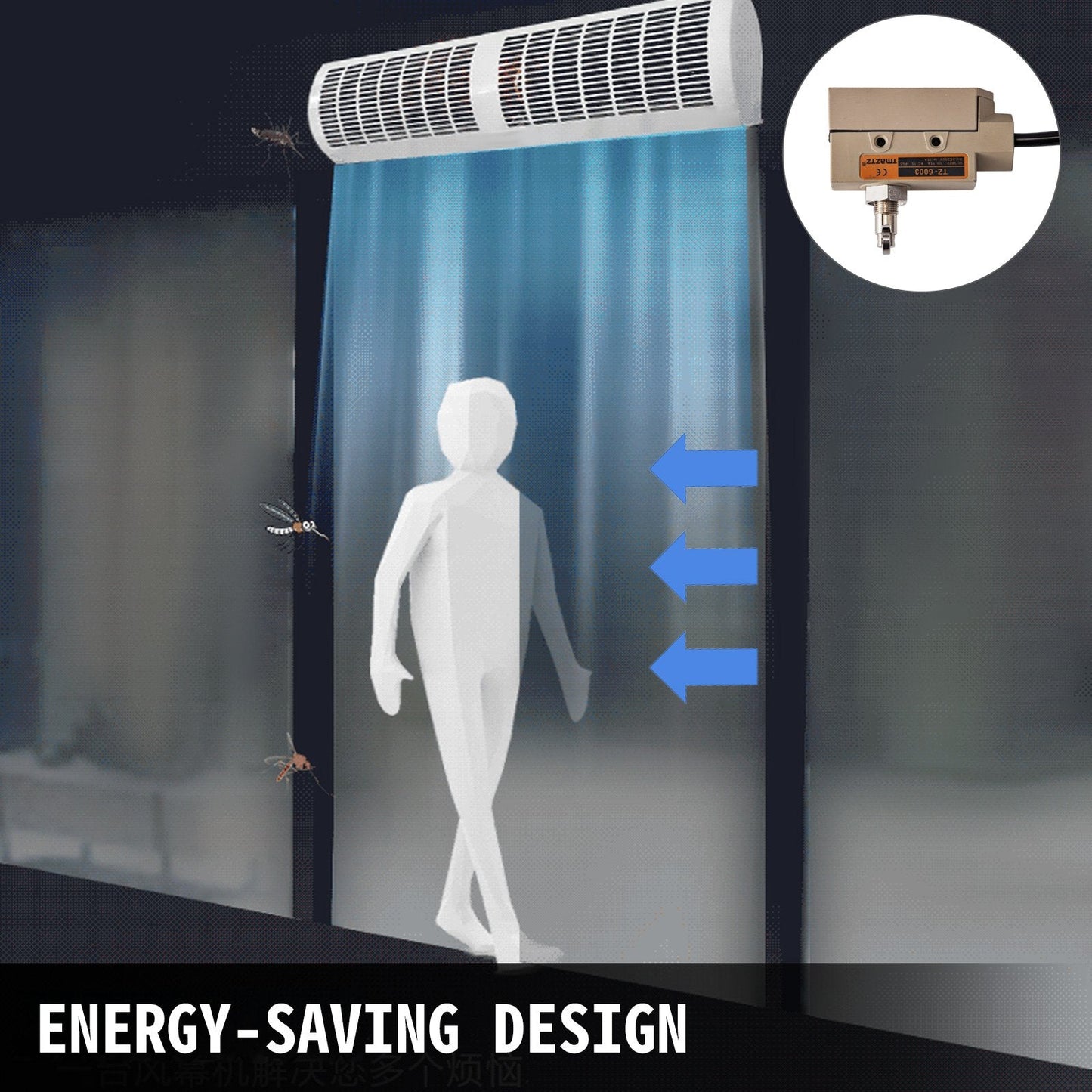 900mm Electric Air Curtain with Limit Switch, 3 Speeds, Energy-Saving Design