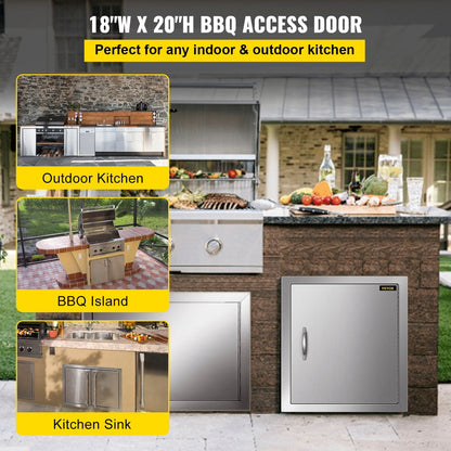 Stainless Steel Outdoor Kitchen BBQ Access Door with Hooks, 0.46 x 0.51 m, Silver