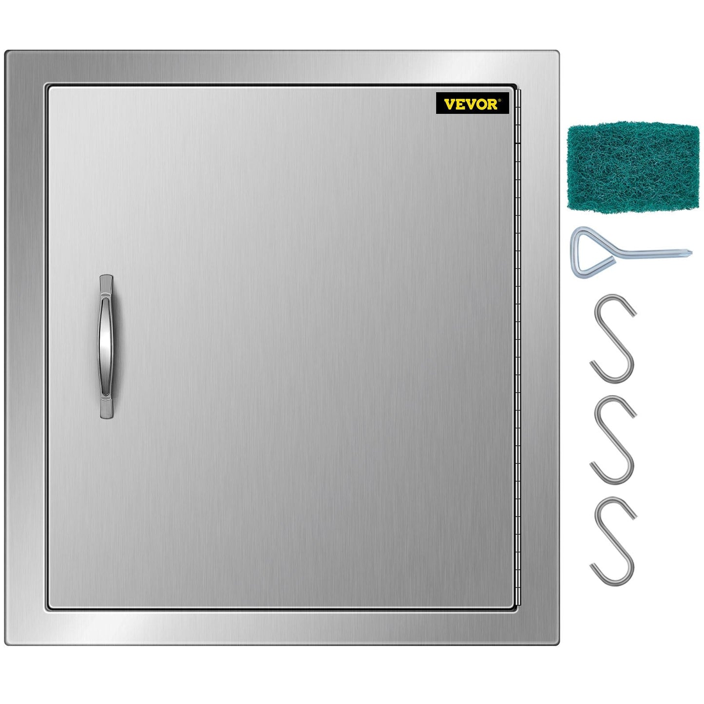 Stainless Steel Outdoor Kitchen BBQ Access Door with Hooks, 0.46 x 0.51 m, Silver