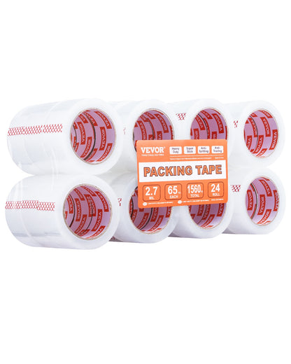 VEVOR Packing Tape 24 Rolls 65 Yards Heavy Duty Clear Packing Tapes 2.7 Mil