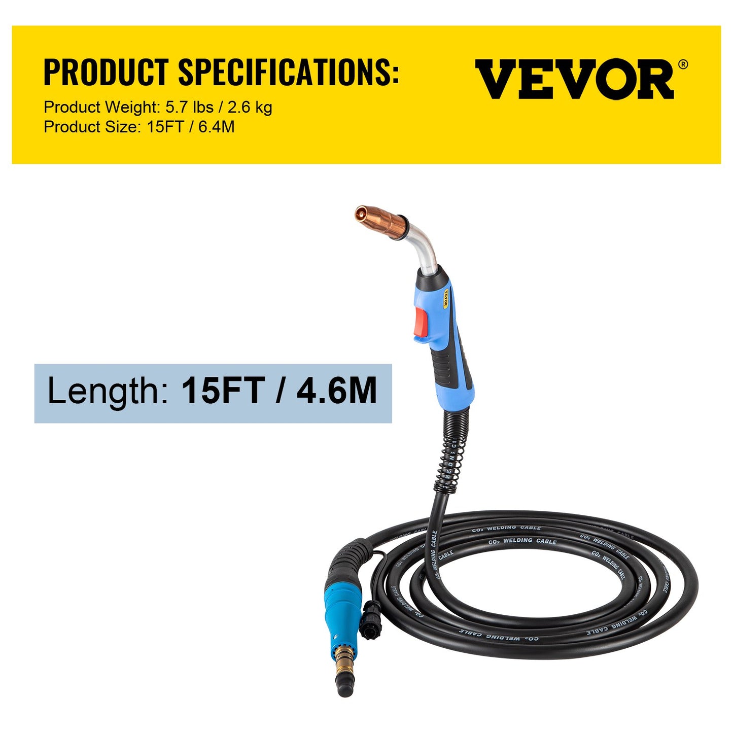 VEVOR Mig Welding Gun 250 Amp Mig Welding Torch Stinger 15ft M25 Welder Parts