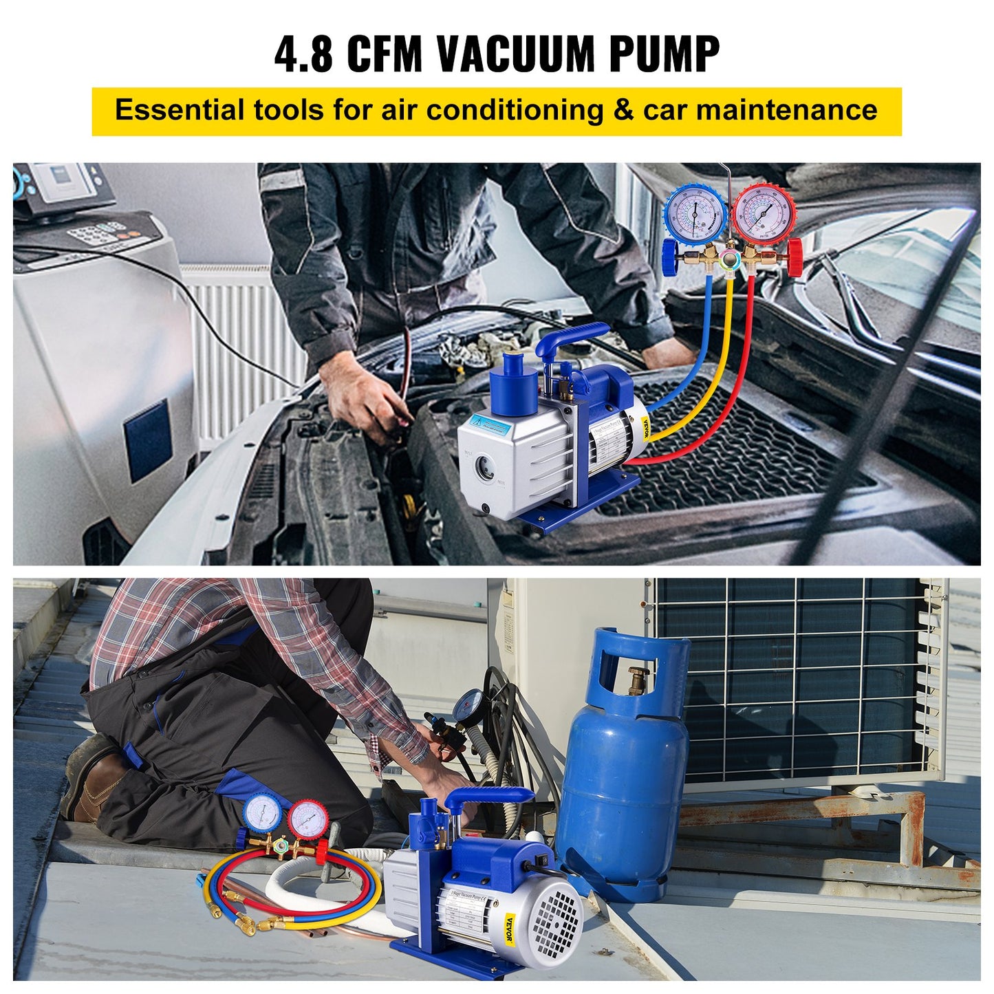 VEVOR Vacuum Pump 4.8CFM 1/3HP Air Vacuum Pump HVAC A/C Air Refrigerant Rotary Vane