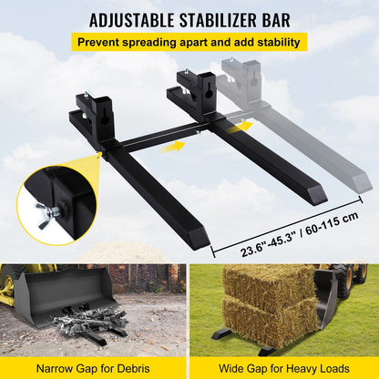 Heavy Duty Tractor Pallet Forks with Adjustable Stabilizer, 1814 kg Capacity