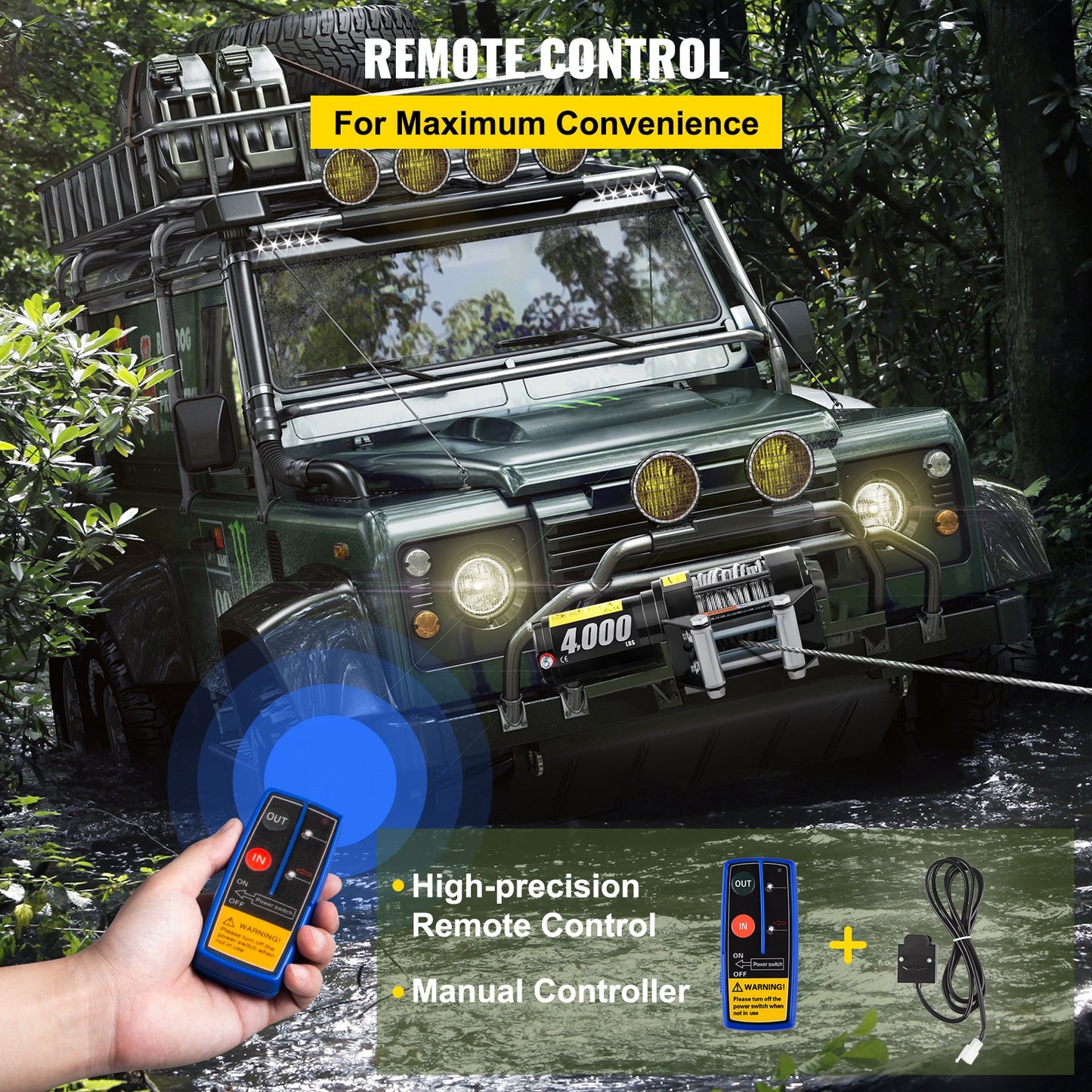 VEVOR 12V 4000lb winch with Wireless Remote Control,Electric Winch with 10 m 32.8