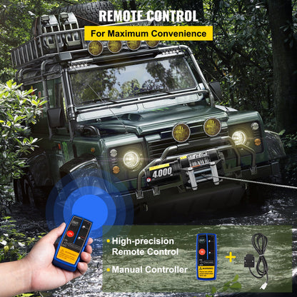 VEVOR 12V 4000lb winch with Wireless Remote Control,Electric Winch with 10 m 32.8