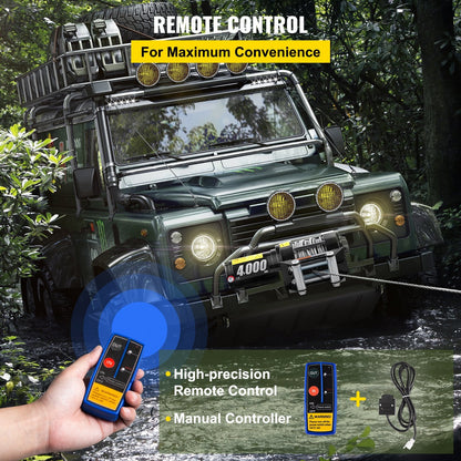 12V Electric Winch with Wireless Remote, 1814 kg Capacity, 10 m Steel Cable