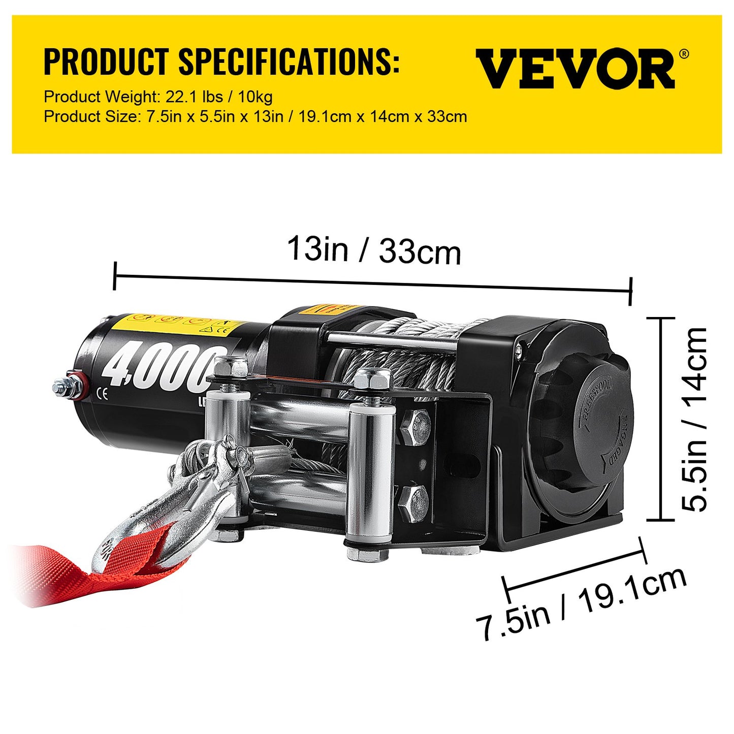 VEVOR 12V 4000lb winch with Wireless Remote Control,Electric Winch with 10 m 32.8