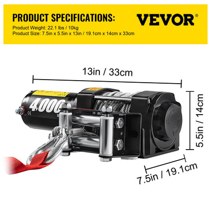 VEVOR 12V 4000lb winch with Wireless Remote Control,Electric Winch with 10 m 32.8