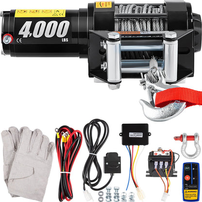 12V Electric Winch with Wireless Remote, 1814 kg Capacity, 10 m Steel Cable