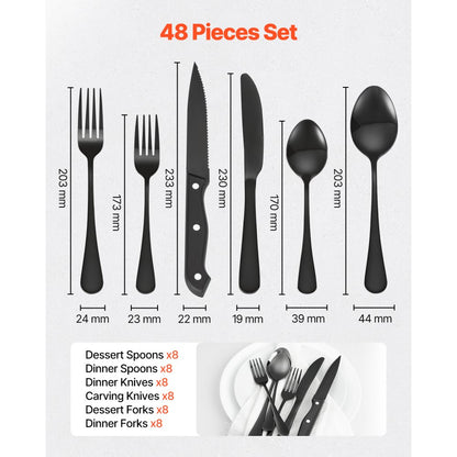 VEVOR 48-Piece Silverware Set Stainless Steel Cutlery Flatware Utensils for 8