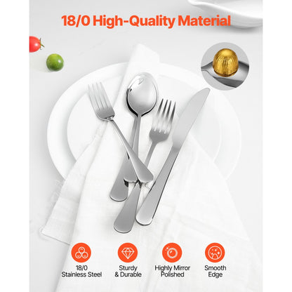 VEVOR 30-Piece Silverware Set Stainless Steel Cutlery Flatware Utensils for 6