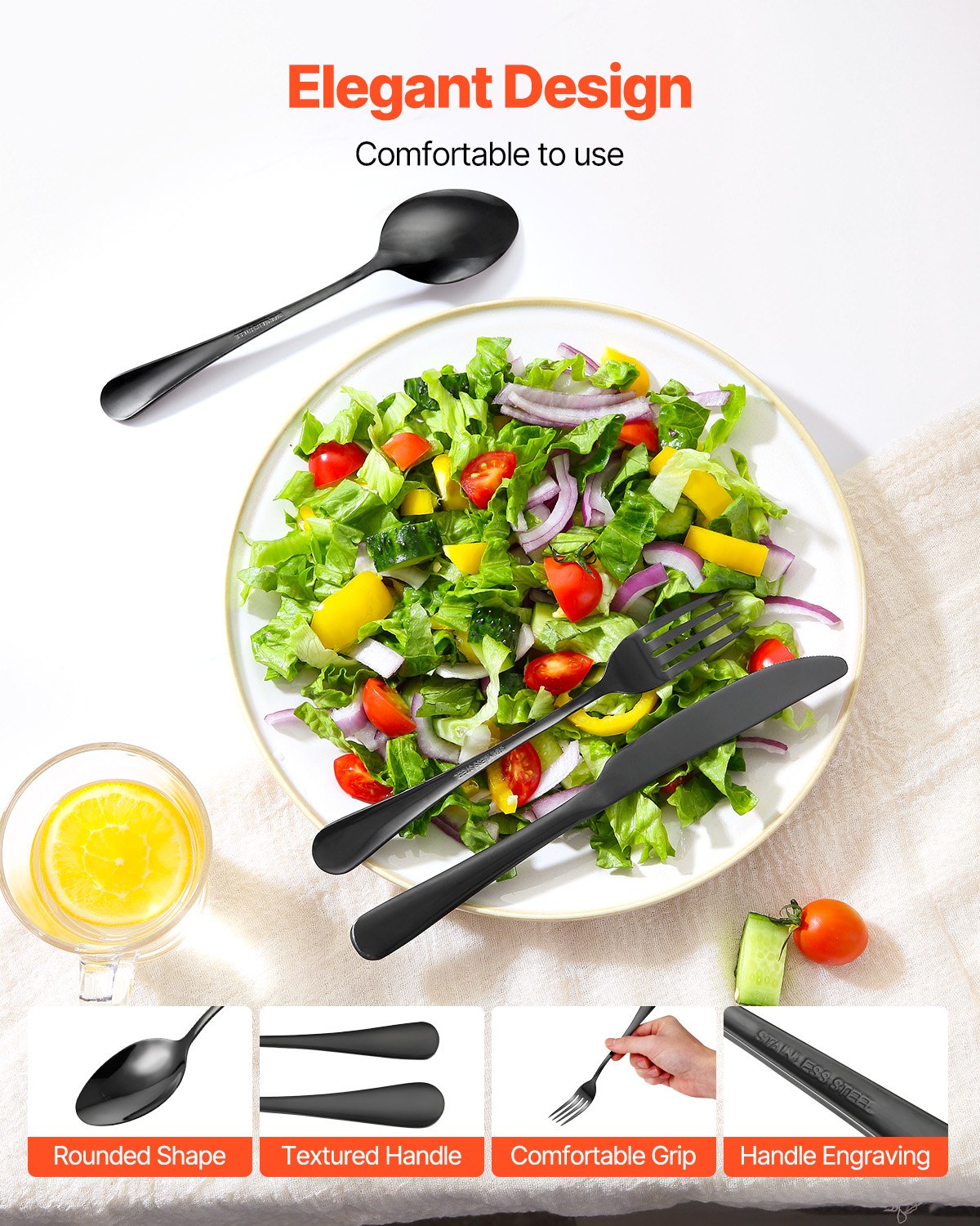 30-Piece Black Silverware Set, Food-Grade Stainless Steel Flatware Utensils for 6, Mirror Finished Cutlery Set, Dishwasher Safe Eating Tableware for Kitchen Home, Include Knife Fork Spoon