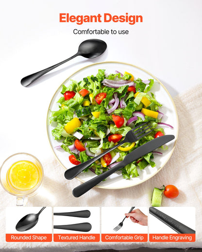 30-Piece Black Silverware Set, Food-Grade Stainless Steel Flatware Utensils for 6, Mirror Finished Cutlery Set, Dishwasher Safe Eating Tableware for Kitchen Home, Include Knife Fork Spoon
