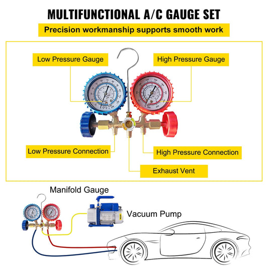 4CFM 0.19kW Vacuum Pump & R134A Manifold Gauge with Hoses Kit