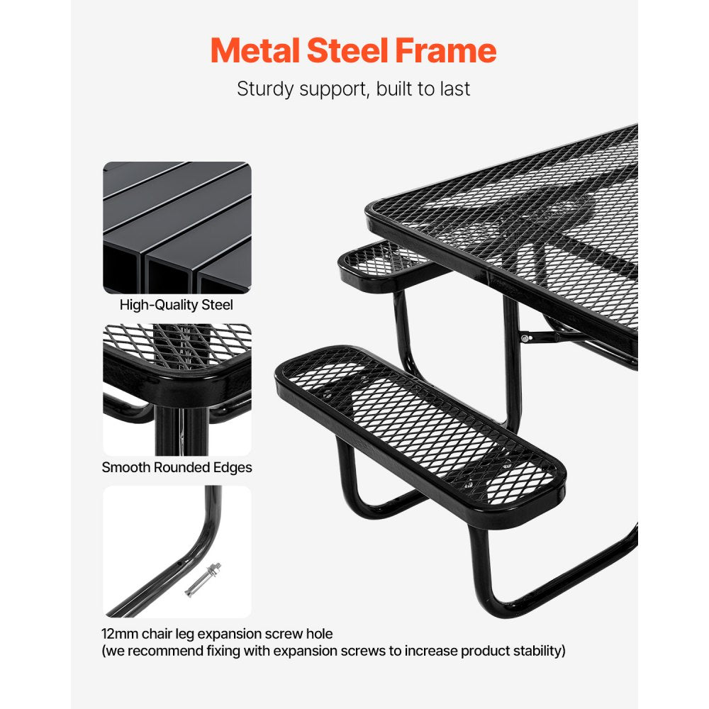 VEVOR Picnic Table Weather Resistant Steel Patio Dining Furniture Set Outdoor