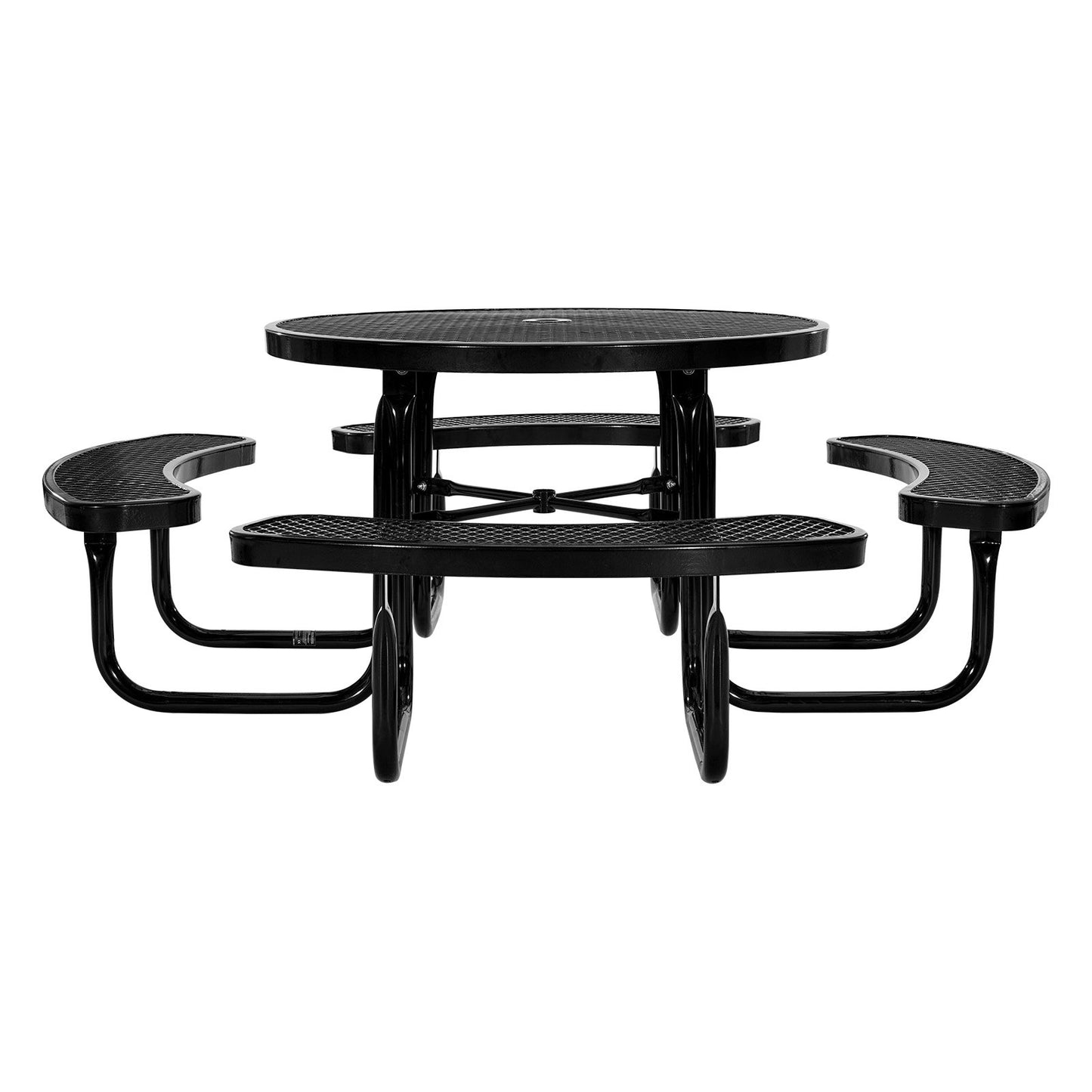  Heavy-Duty Picnic Table, Outdoor Furniture Weather Resistant Patio Dining Set, Coated Steel Tables with Umbrella Hole, 46" Round Table and Bench Set, for Garden, Backyard, Porch (Black)