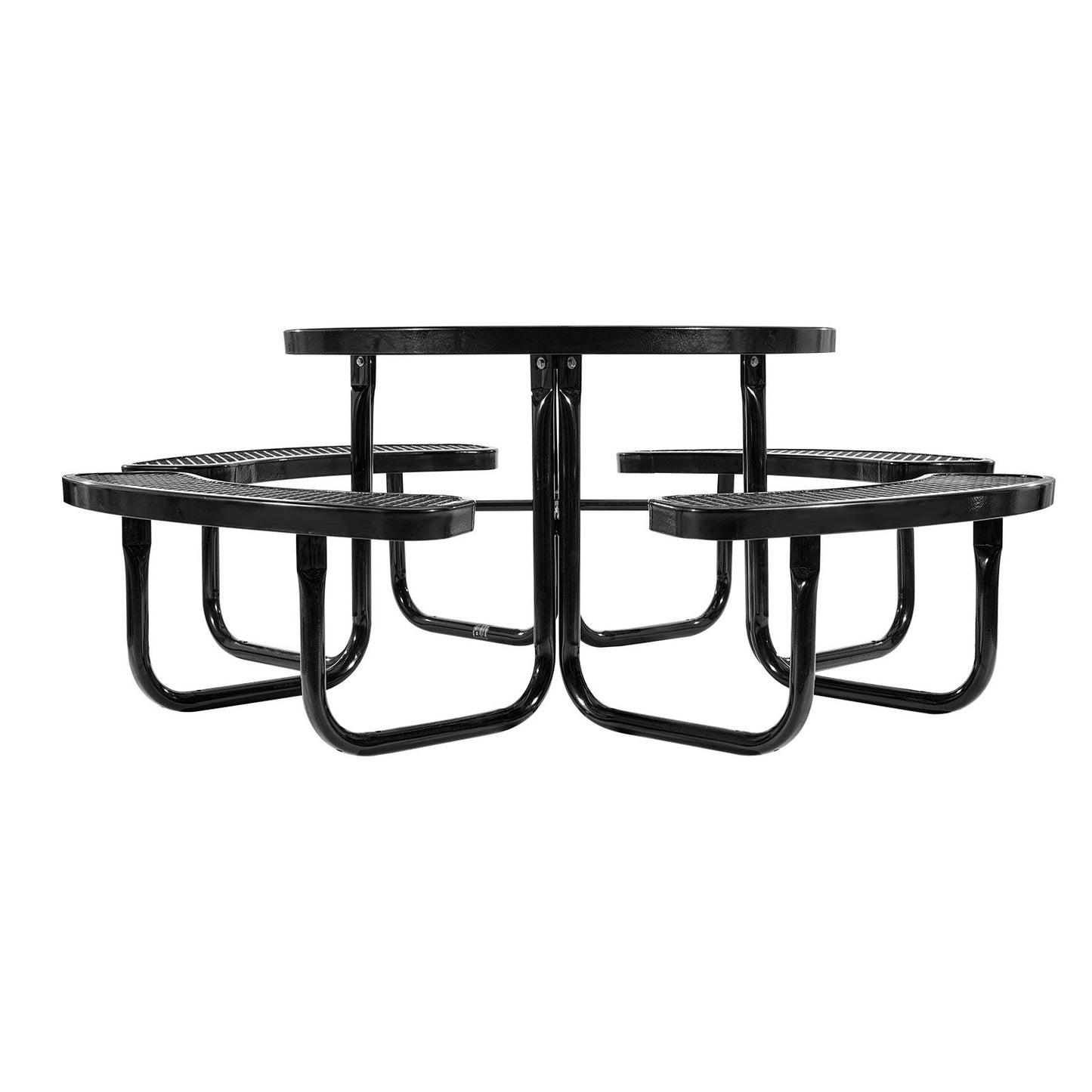  Heavy-Duty Picnic Table, Outdoor Furniture Weather Resistant Patio Dining Set, Coated Steel Tables with Umbrella Hole, 46" Round Table and Bench Set, for Garden, Backyard, Porch (Black)