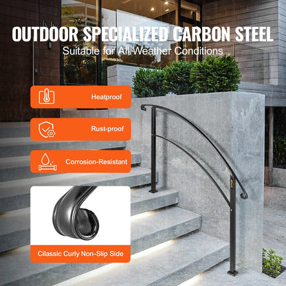 VEVOR 4-Step Handrail Fits 1 or 4 Steps Matte Black Stair Rail Wrought Iron Handrail