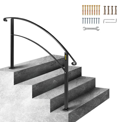 Matte Black 4-Step Wrought Iron Handrail for Steps, Height Adjustable, 13.6 kg