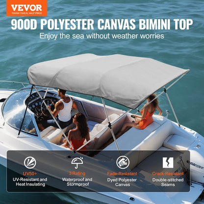4-Bow Boat Bimini Top Cover, 900D Polyester, Aluminum Frame, Light Grey