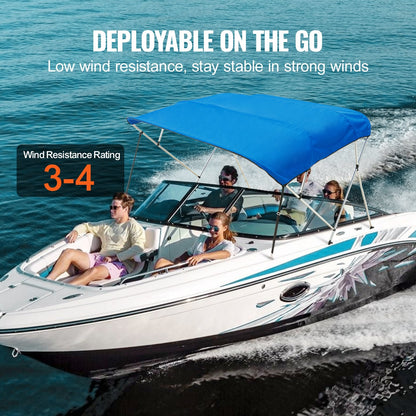 4-Bow Boat Canopy Cover, 900D Polyester, Fits 2.31-2.44m Width, Pacific Blue
