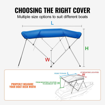 4-Bow Boat Canopy Cover, 900D Polyester, Fits 2.31-2.44m Width, Pacific Blue