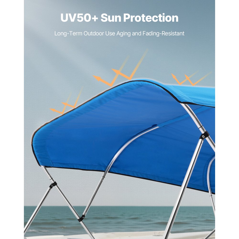 VEVOR 4 Bow Boat Bimini Tops 96"Lx(91"-96")W Bimini Top Replacement Pacific Blue