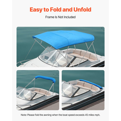 VEVOR 4 Bow Boat Bimini Tops 96"Lx(91"-96")W Bimini Top Replacement Pacific Blue